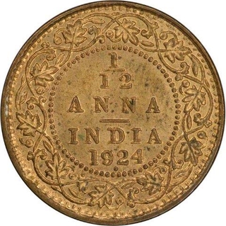 Bronze One Twelfth Anna Coin of King George V Bombay Mint of 1924.