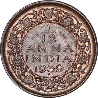 Bronze One Twelfth Anna Coin of King George VI of Bombay Mint of 1939.