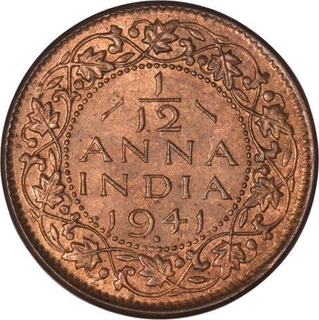 Bronze One Twelfth Anna Coin  of King George VI of Bombay Mint of 1941.