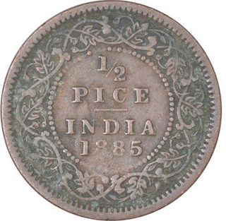 Copper Half Pice Coin  of Victoria Empress of Calcutta Mint of 1885.