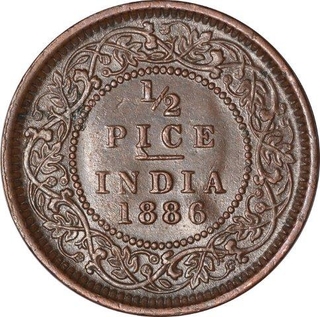 Copper Half Pice  Coin of Victoria Empress of Calcutta Mint of 1886.