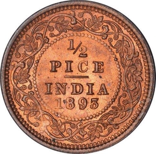 Copper Half Pice  Coin of Victoria Empress of Calcutta Mint of 1893.