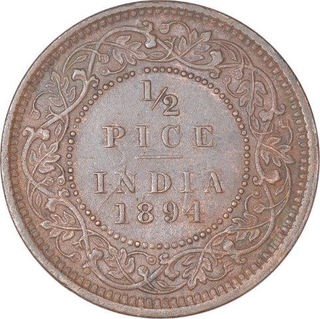 Copper Half Pice Coin of Victoria Empress of Calcutta Mint of 1894.