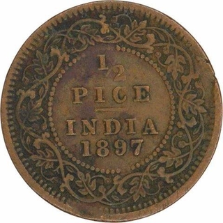 Copper Half Pice Coin of Victoria Empress of Calcutta Mint of 1897.