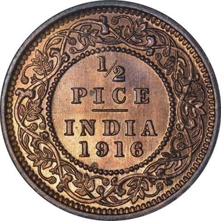 Bronze Half Pice Coin  of King George V of Calcutta Mint of 1916.