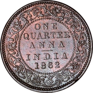 Copper One Quarter Anna Coin of Victoria Queen of Calcutta Mint of 1862.