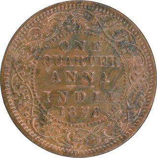 Copper Quarter Anna Coin of Victoria Queen of Calcutta Mint of 1876.