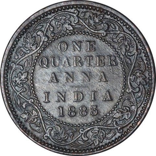 Copper  One Quarter Anna Coin of  Victoria Empress of Bombay Mint of 1883.