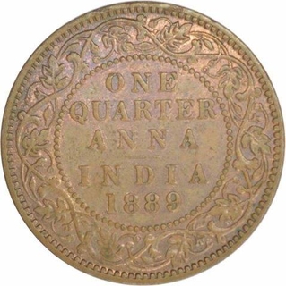 Copper One Quarter Anna Coin of Victoria Empress of Bombay Mint of 1889.