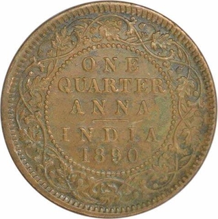 Copper One Quarter Anna Coin  of Victoria Empress of Calcutta Mint of 1890.