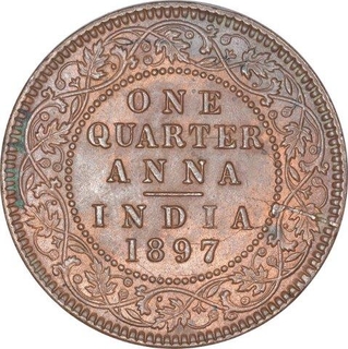 Copper One Quarter Anna Coin of Victoria Empress of Calcutta Mint of 1897.