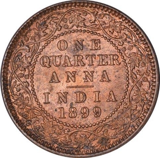 Copper One Quarter Anna Coin of Victoria Empress of Calcutta Mint of 1899.