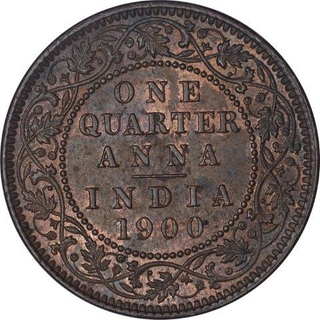 Copper One Quarter Anna Coin of  Victoria Empress of Calcutta Mint of 1900.