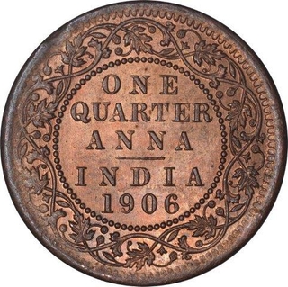 Copper One Quarter Anna Coin of King Edward VII of Calcutta Mint of 1906.