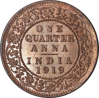 Bronze One Quarter Anna Coin of King George V of Calcutta Mint of 1919.