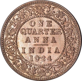 Bronze  One Quarter Anna Coin of King George V of Bombay Mint of 1924.