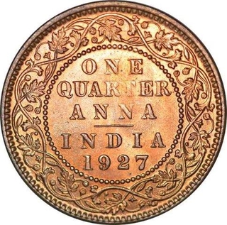 Bronze One Quarter Anna Coin  of King George V of Calcutta Mint of 1927.