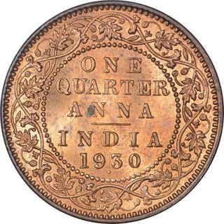 Bronze One Quarter Anna Coin  of King George V of Bombay Mint of 1930.