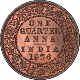 Bronze One Quarter Anna Coin  of King George V of Calcutta Mint of 1936.