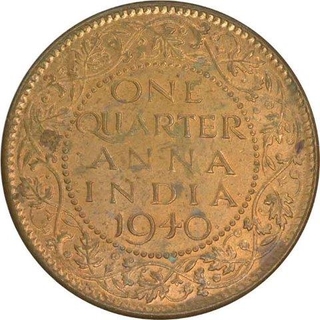 Bronze One Quarter Anna Coin of King George VI of Bombay Mint of 1940.