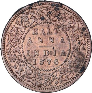 Copper Half Anna Coin of Victoria Queen of Calcutta Mint of 1876.