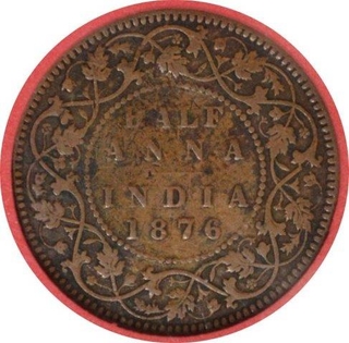 Copper Half Anna Coin  of Victoria Queen of Calcutta Mint of 1876.