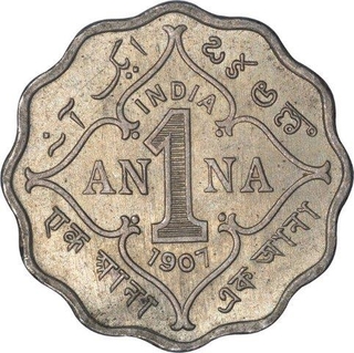 Cupro Nickel One Anna Coin of King Edward VII of Bombay Mint of 1907.