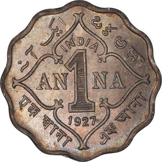 Cupro Nickel One Anna Coin of King George V of Calcutta Mint of 1927.