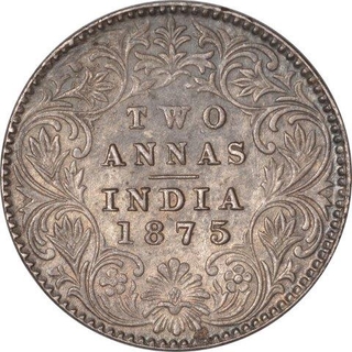 Silver Two Annas Coin  of Victoria Queen of Calcutta Mint of 1875.