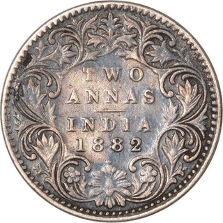 Silver Two Annas Coin  of Victoria Empress of Bombay Mint of 1882.