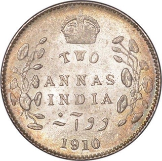 Silver Two Annas Coin  of King Edward VII of Calcutta Mint of 1910.