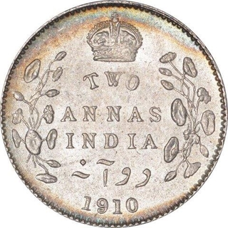 Silver Two Annas Coin of King Edward VII of Calcutta Mint of 1910.