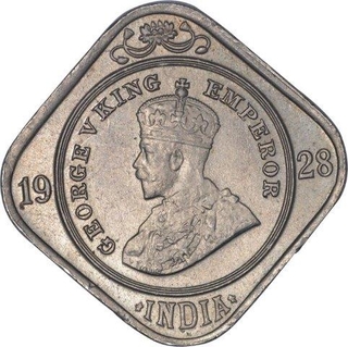 Cupro Nickel Two Annas Coin of King George V of Calcutta Mint of 1928.