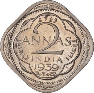 Cupro Nickel Two Annas Coin of King George VI  of Bombay Mint of 1939.