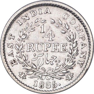 Silver Quarter Rupee Coin of King William IIII of Calcutta Mint of 1835.