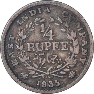 Silver Quarter Rupee Coin  of King William IIII of Bombay Mint of 1835.