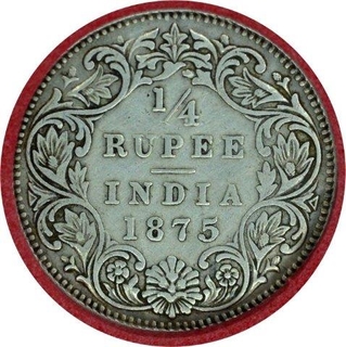 Silver Quarter Rupee Coin of Victoria Queen of Bombay Mint of 1875.