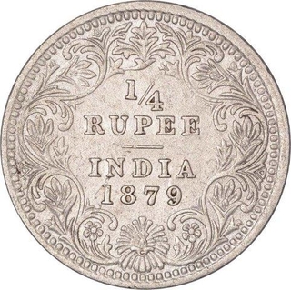 Silver Quarter Rupee Coin of Victoria Empress of Calcutta Mint of 1879.