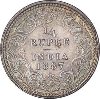 Silver Quarter Rupee Coin of Victoria Empress of Calcutta Mint of 1887.