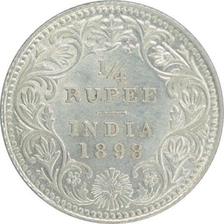 Silver Quarter Rupee Coin  of Victoria Empress of Calcutta Mint of 1898.