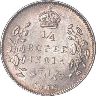 Silver Quarter Rupee Coin of King Edward VII of Calcutta Mint of 1906.