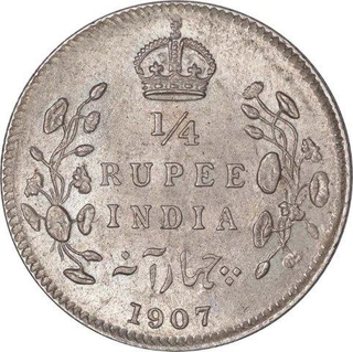 Silver Quarter Rupee Coin of King Edward VII of Calcutta Mint of 1907.