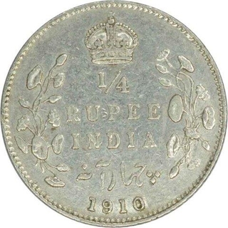 Silver Quarter Rupee Coin of King Edward VII of Bombay  Mint of 1910.