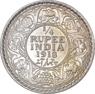 Silver Quarter Rupee Coin  of King George V of Calcutta Mint of 1918.