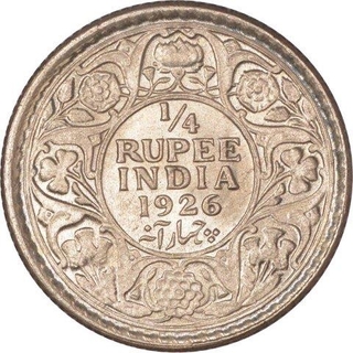 Silver Quarter Rupee Coin of King George V of Calcutta Mint of 1926.