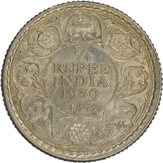 Silver Quarter Rupee Coin of King George V of Calcutta Mint of 1930.