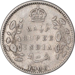 Silver Half Rupee Coin of King Edward VII of Calcutta Mint of 1906.