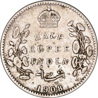 Silver Half  Rupee Coin of King Edward VII of Calcutta Mint of 1908.