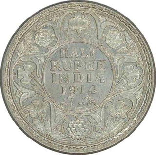 Silver Half Rupee Coin of King George V of Bombay Mint of 1914.