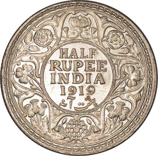 Silver Half Rupee Coin  of King George V of Bombay Mint of 1919.